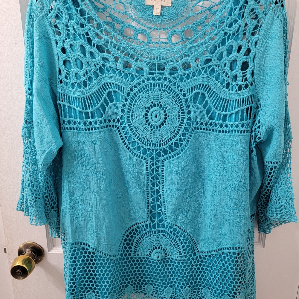 Adiva Turquoise Crochet Blouse